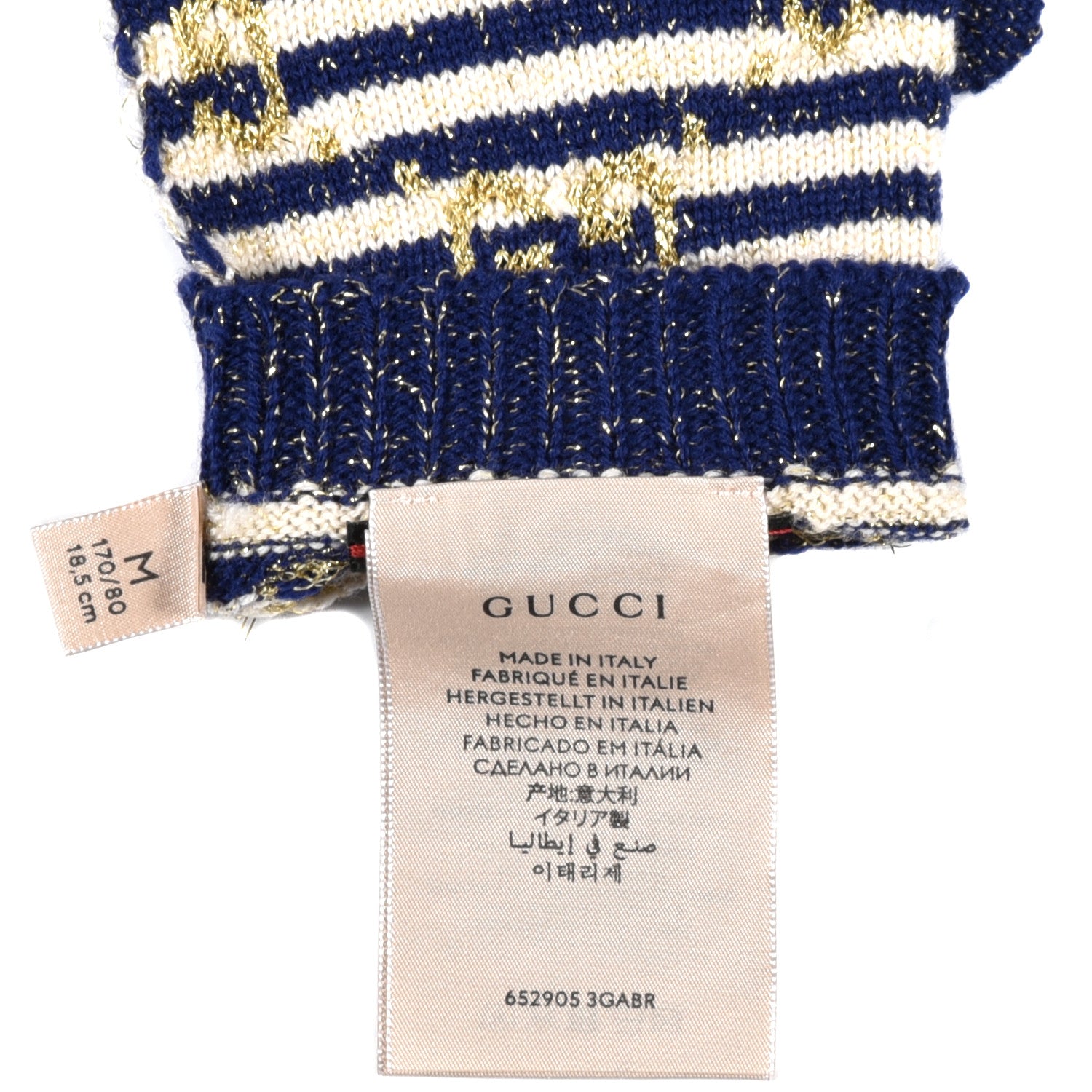 Gucci Wool Knit GG Monogram Gloves M Navy Ivory 4 of 4