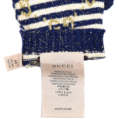 Gucci Wool Knit GG Monogram Gloves M Navy Ivory 4 of 4