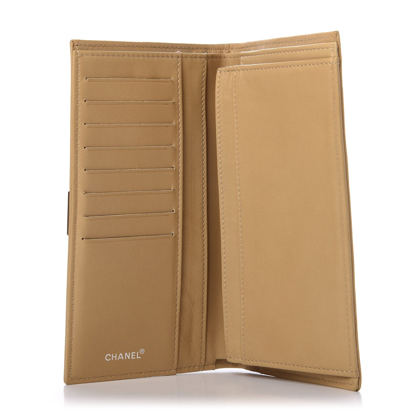 Lambskin Quilted Chocolate Bar Long Wallet Beige