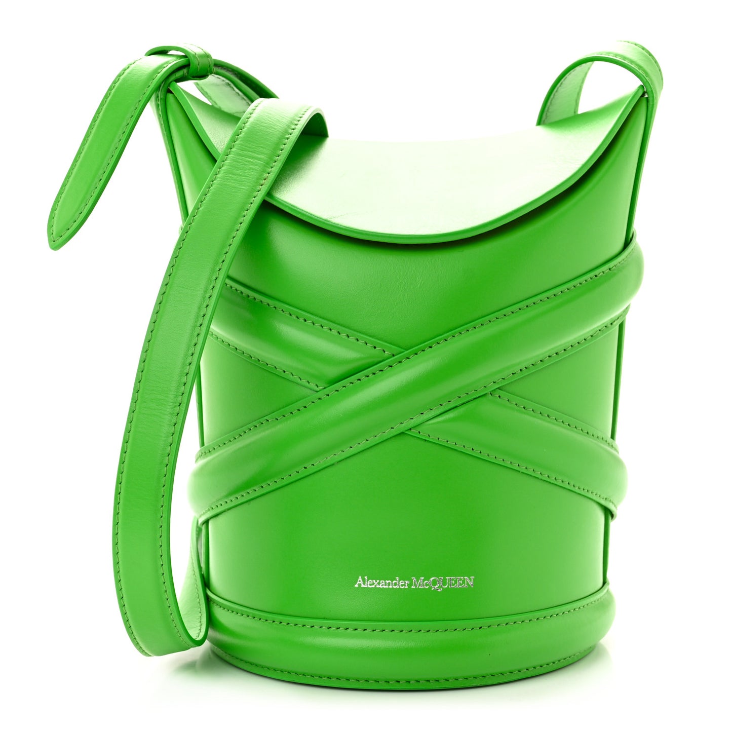 Calfskin Mini Curve Bucket Bag Acid Green