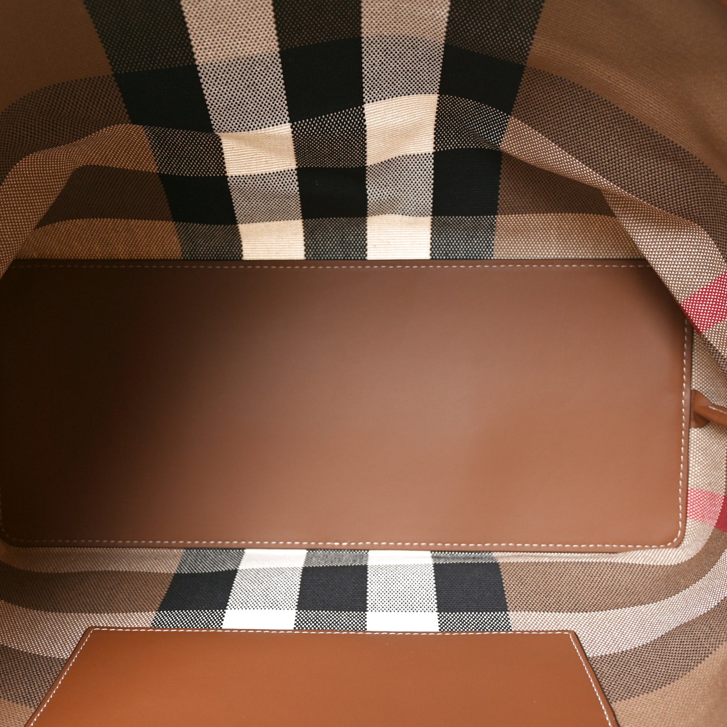 Giant Check Canvas Medium London Tote Taupe Brown