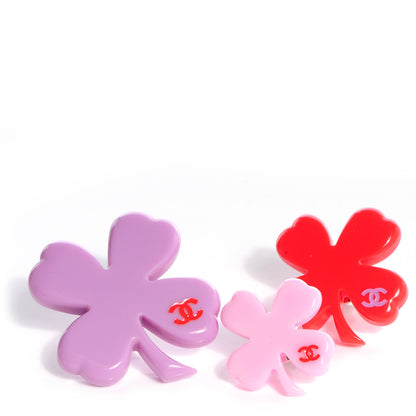Chanel Resin Clover CC Brooch Pin Set Lilac Pink Red 1 of 5