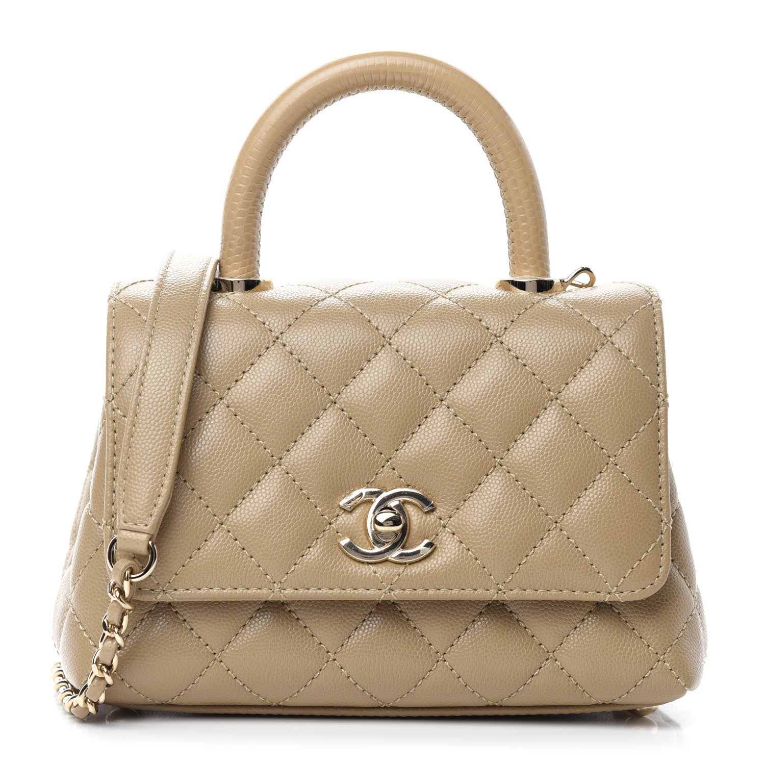 Chanel Caviar Lizard Embossed Quilted Extra Mini Coco Handle Flap Dark Beige 1 of 11