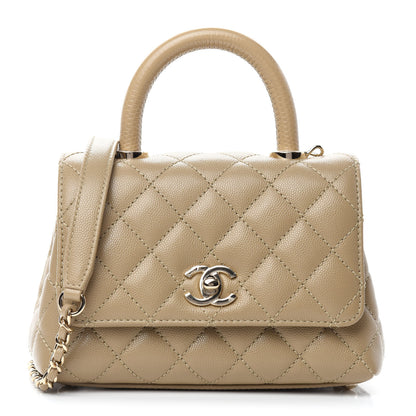 Chanel Caviar Lizard Embossed Quilted Extra Mini Coco Handle Flap Dark Beige 1 of 11