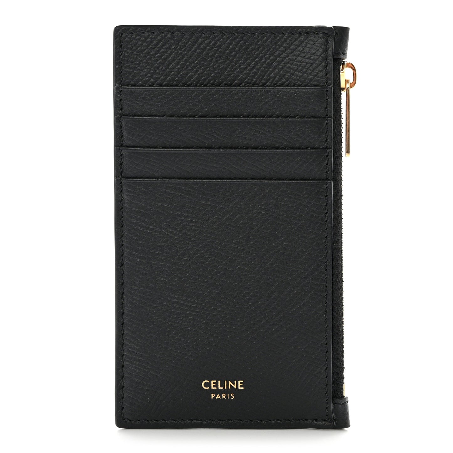 Grained Calfskin Zipped Card Holder Black