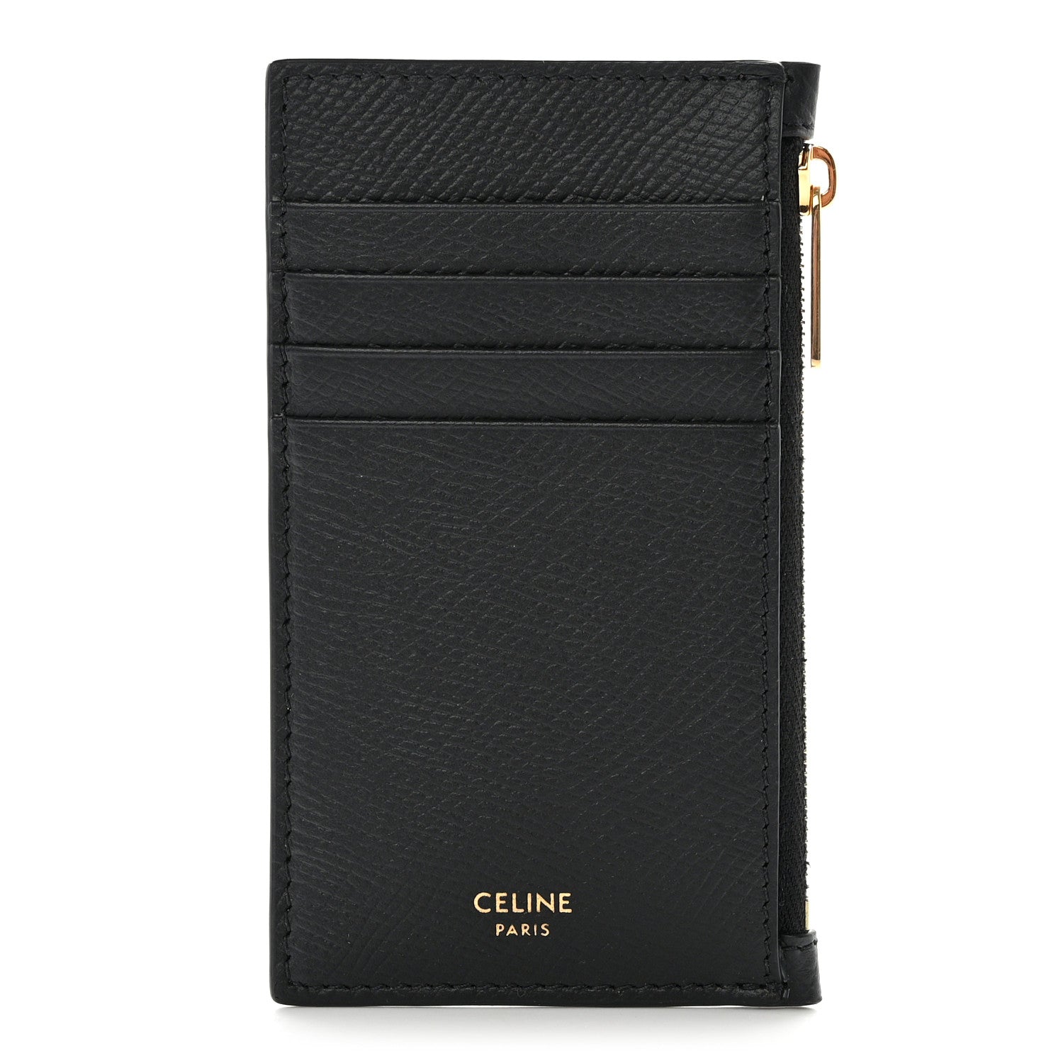 Celine Grained Calfskin Zipped Card Holder Black 1 of 11
