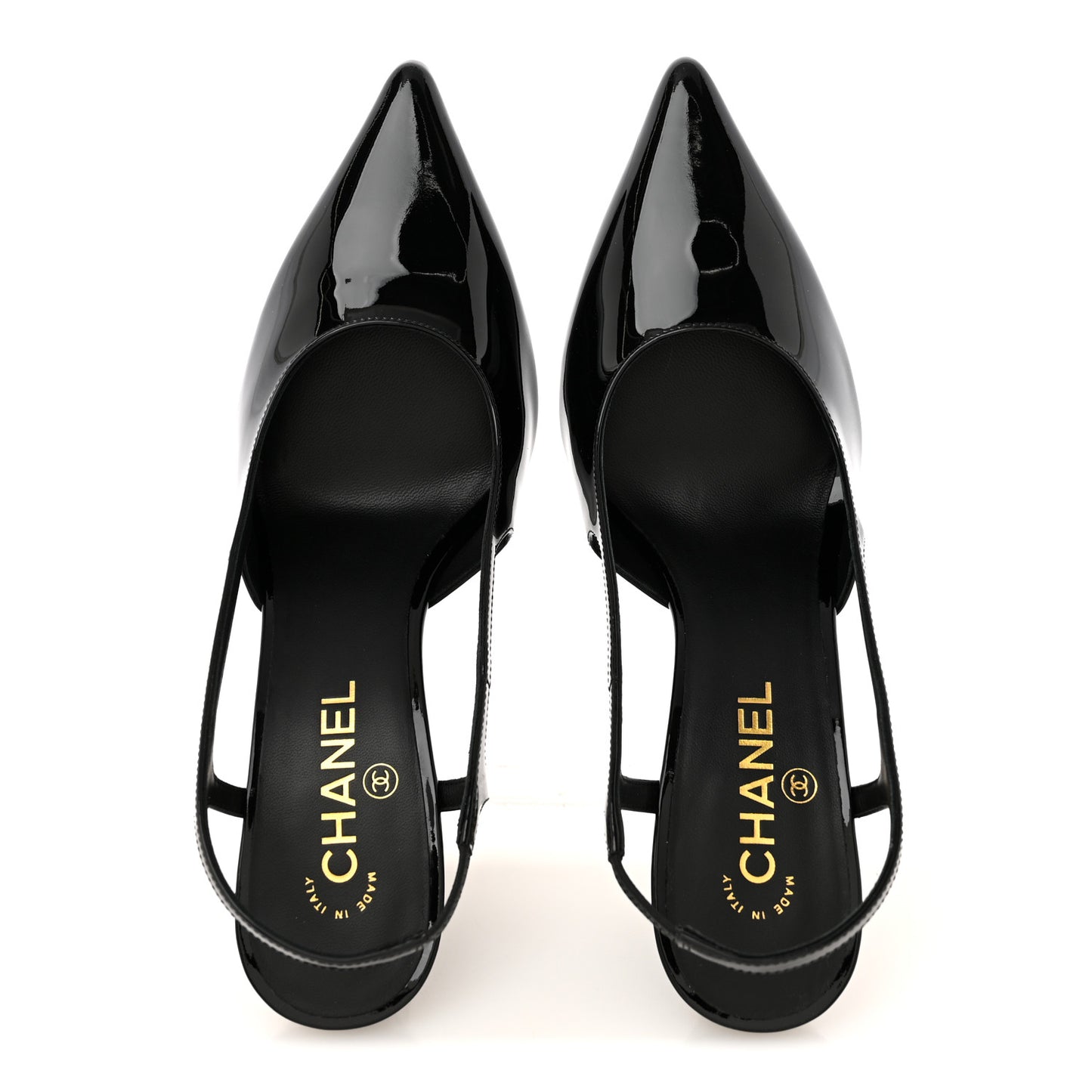 Patent Calfskin Slingback CC Cutout Pumps 40 Black