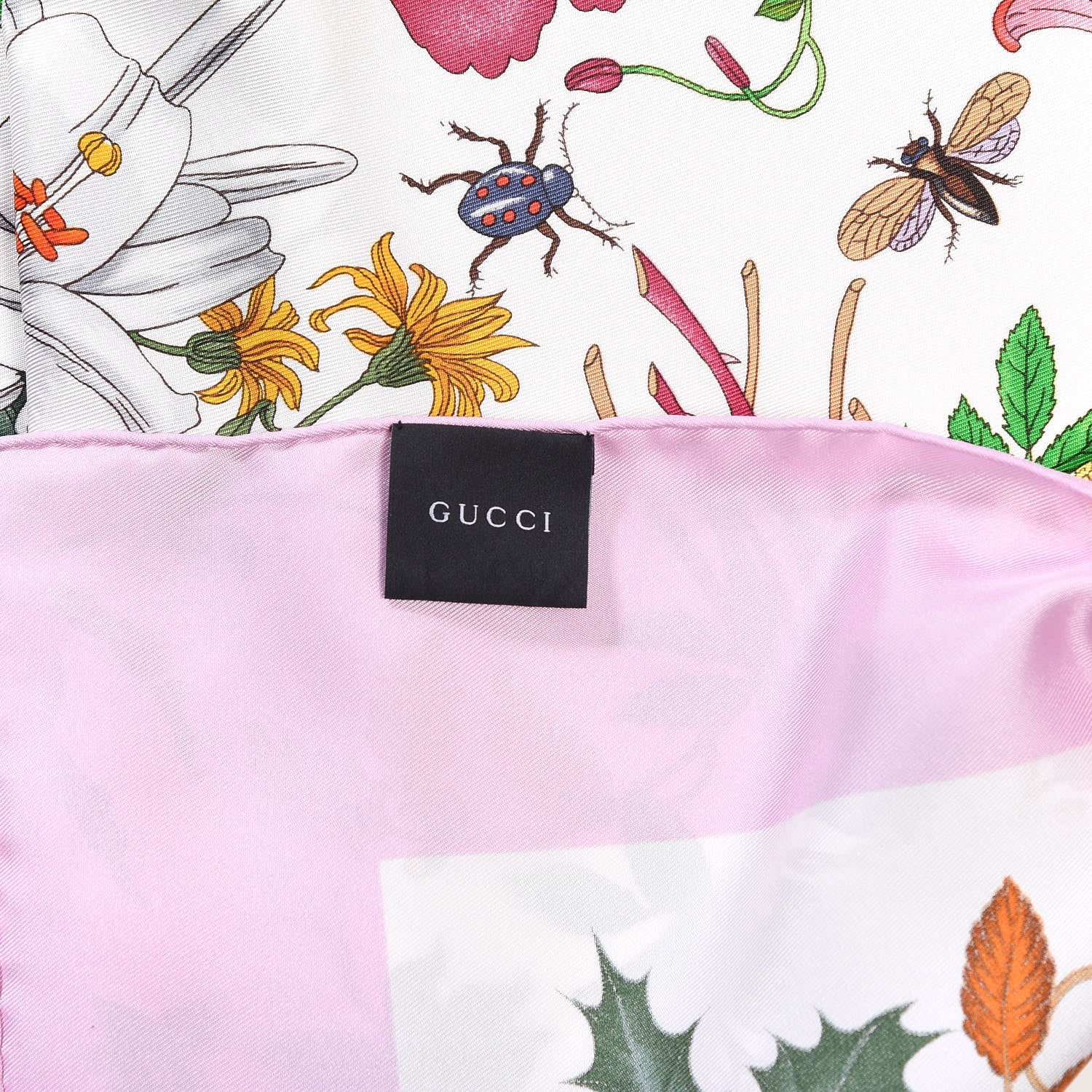 Gucci Silk Twill Flora Square Scarf Pink White 7 of 7