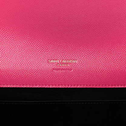 Saint Laurent Grain De Poudre Matelasse Chevron Monogram Envelope Clutch Fresh Fuxia 6 of 9