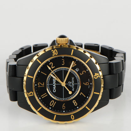 Chanel Stainless Steel 18K Yellow Gold Matte Ceramic 41mm J12 Automatic Watch Black 3 of 7