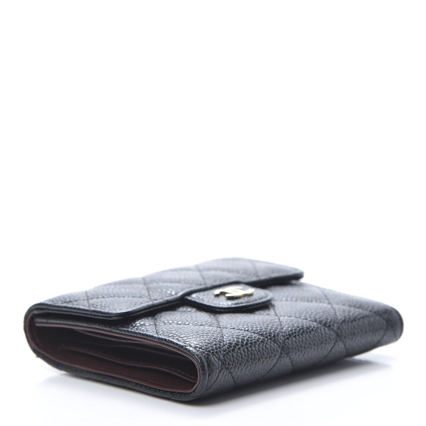 Caviar Quilted Compact Flap Wallet Black