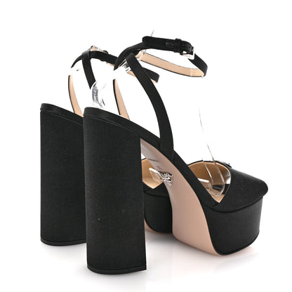 Prada Satin Metal Triangle Logo Ankle Strap 40/135mm Platform Sandals 39 Black 5 of 9