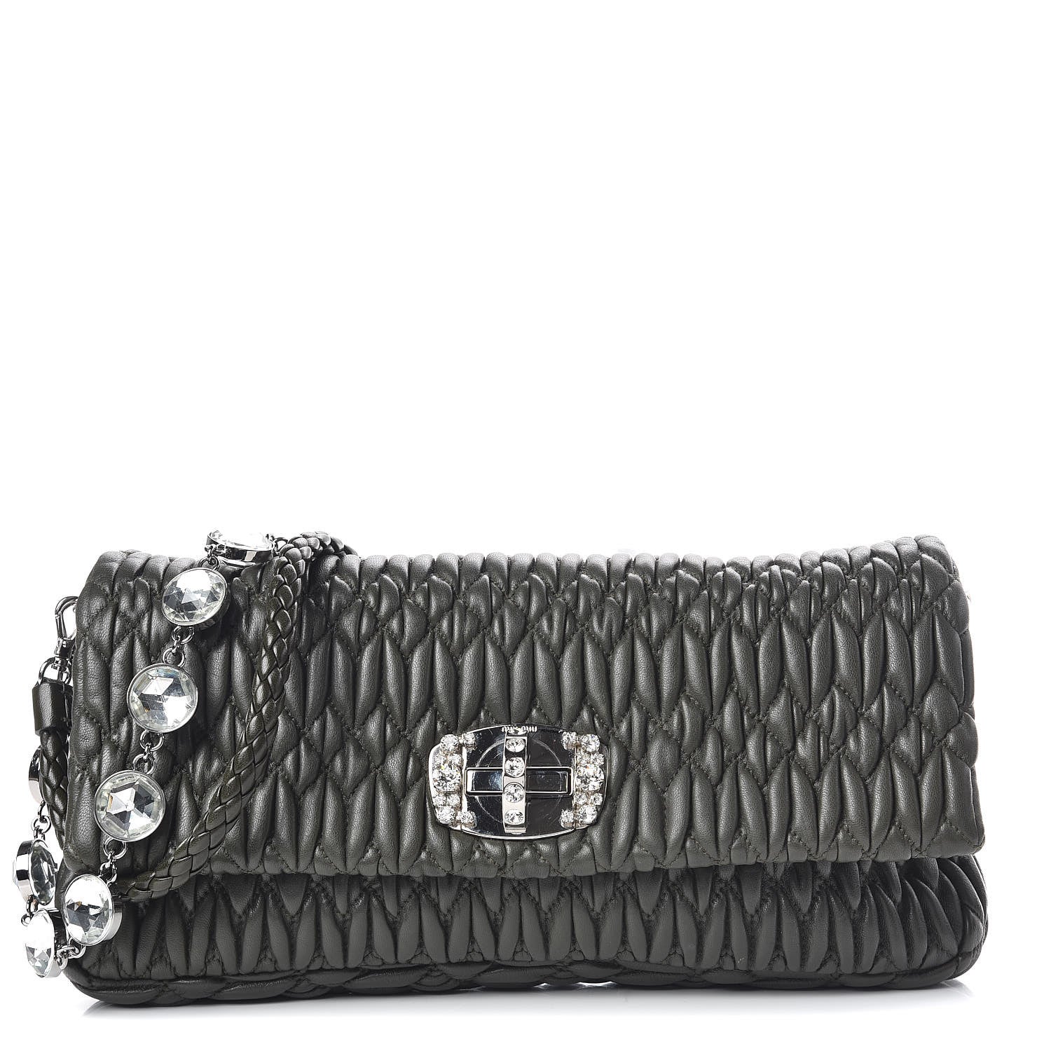 Miu Miu Nappa Matelasse Crystal Flap Clutch Dark Green 1 of 9