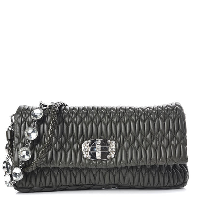 Miu Miu Nappa Matelasse Crystal Flap Clutch Dark Green 1 of 9
