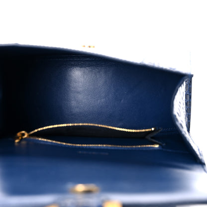 Balenciaga Shiny Calfskin Crocodile Embossed Small Hourglass Top Handle Bag Navy 5 of 14