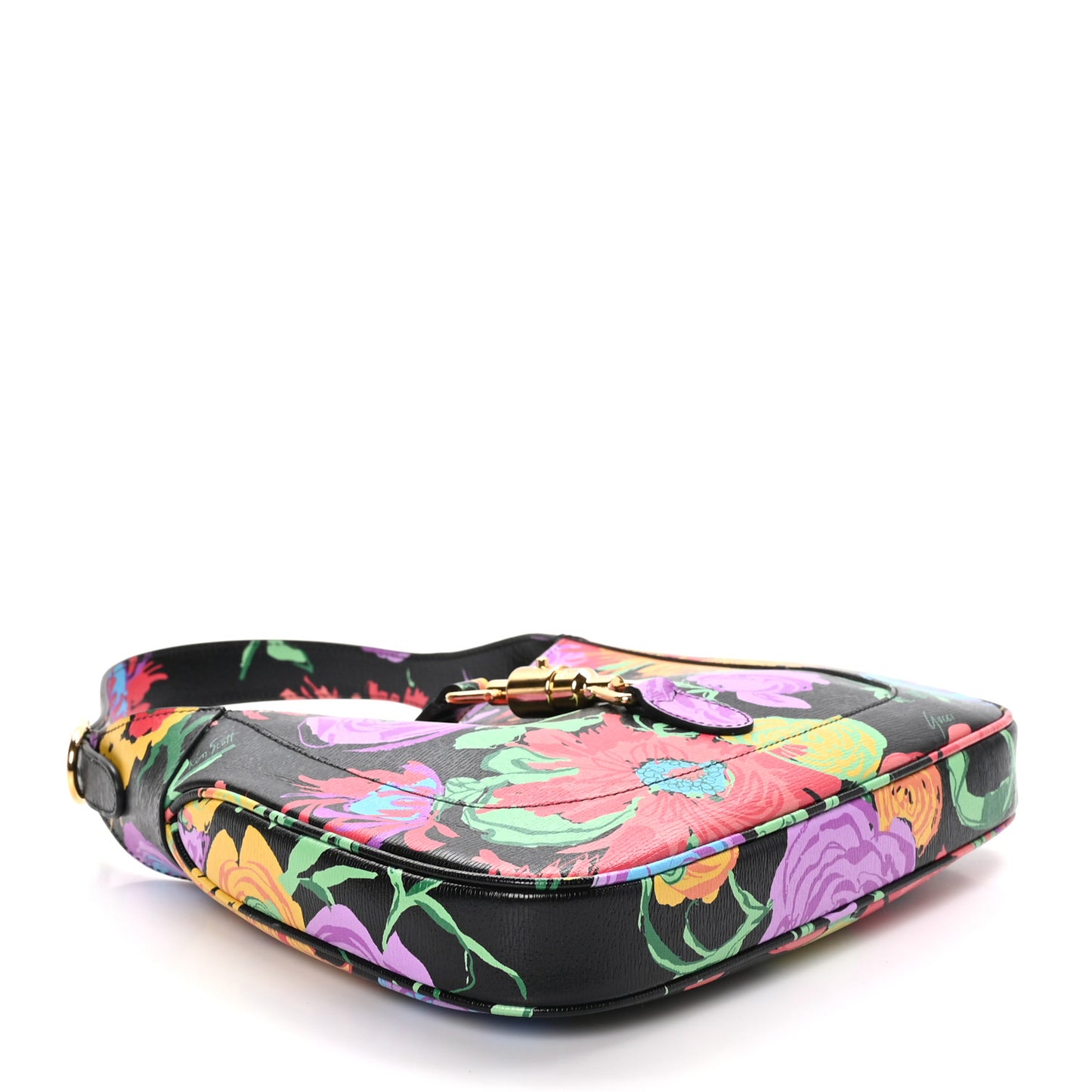 X KEN SCOTT New Shangai Calfskin Jenny Floral Print Small Jackie 1961 Hobo Black Pink