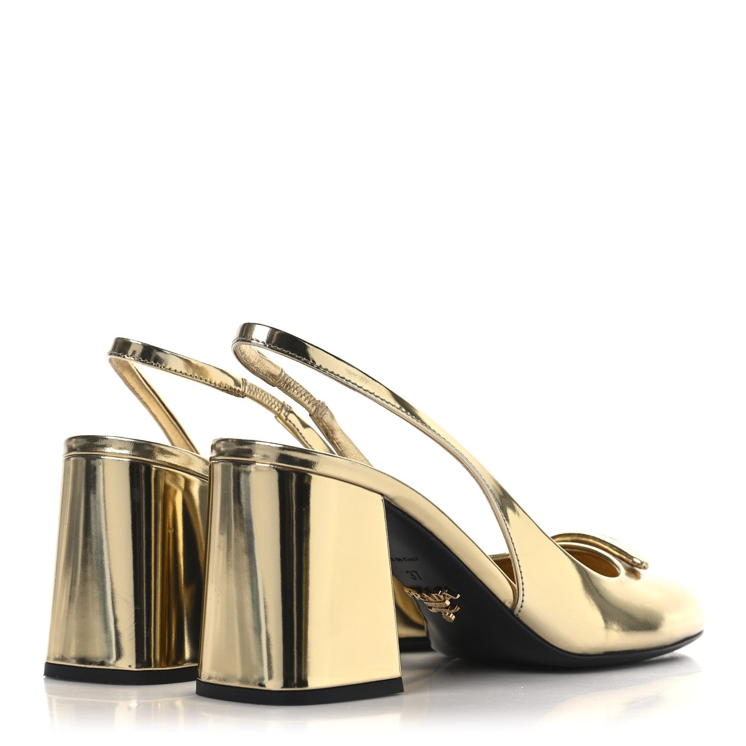 Prada Metallic Patent Triangle Logo Slingback Pumps 37 Platino 5 of 9
