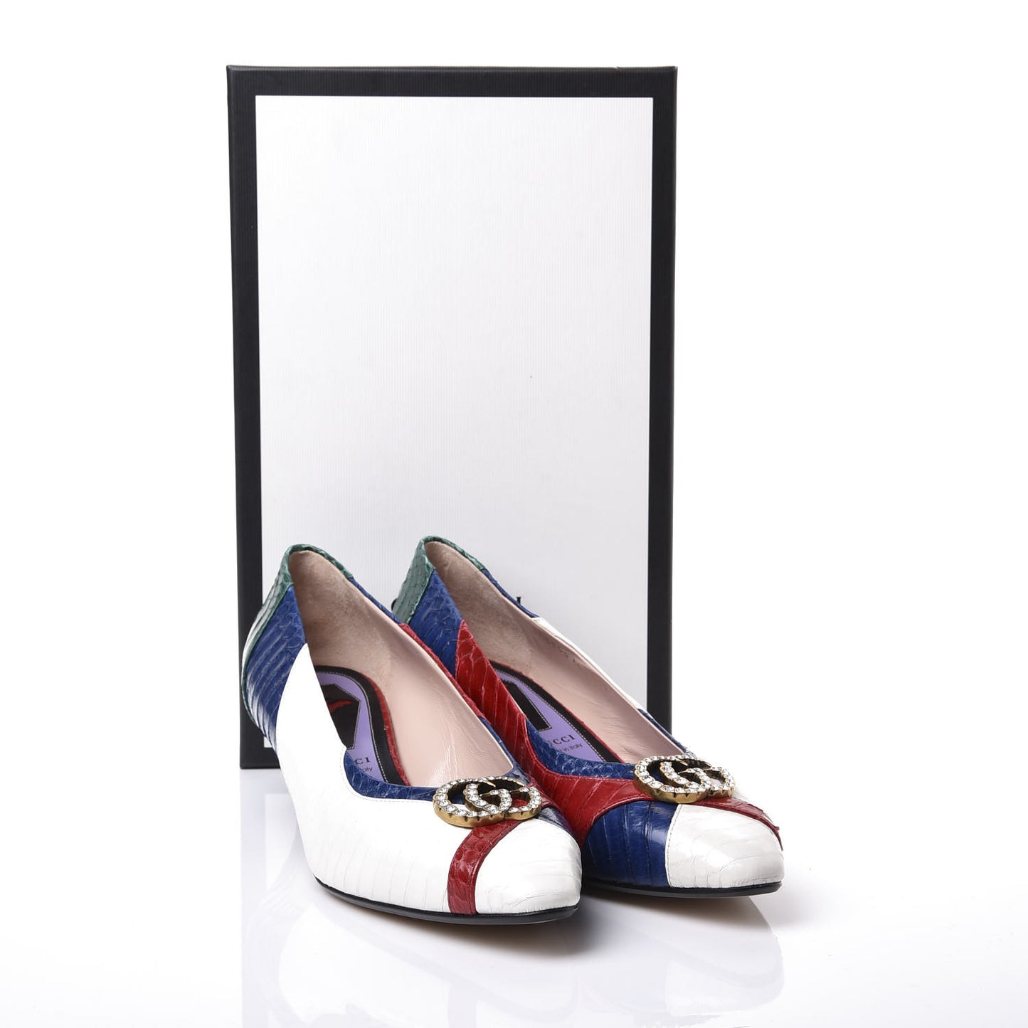 Snakeskin Crystal Double G Pumps 38.5 Multicolor