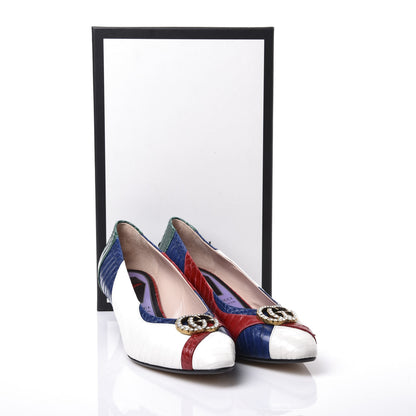 Gucci Snakeskin Crystal Double G Pumps 38.5 Multicolor 11 of 11