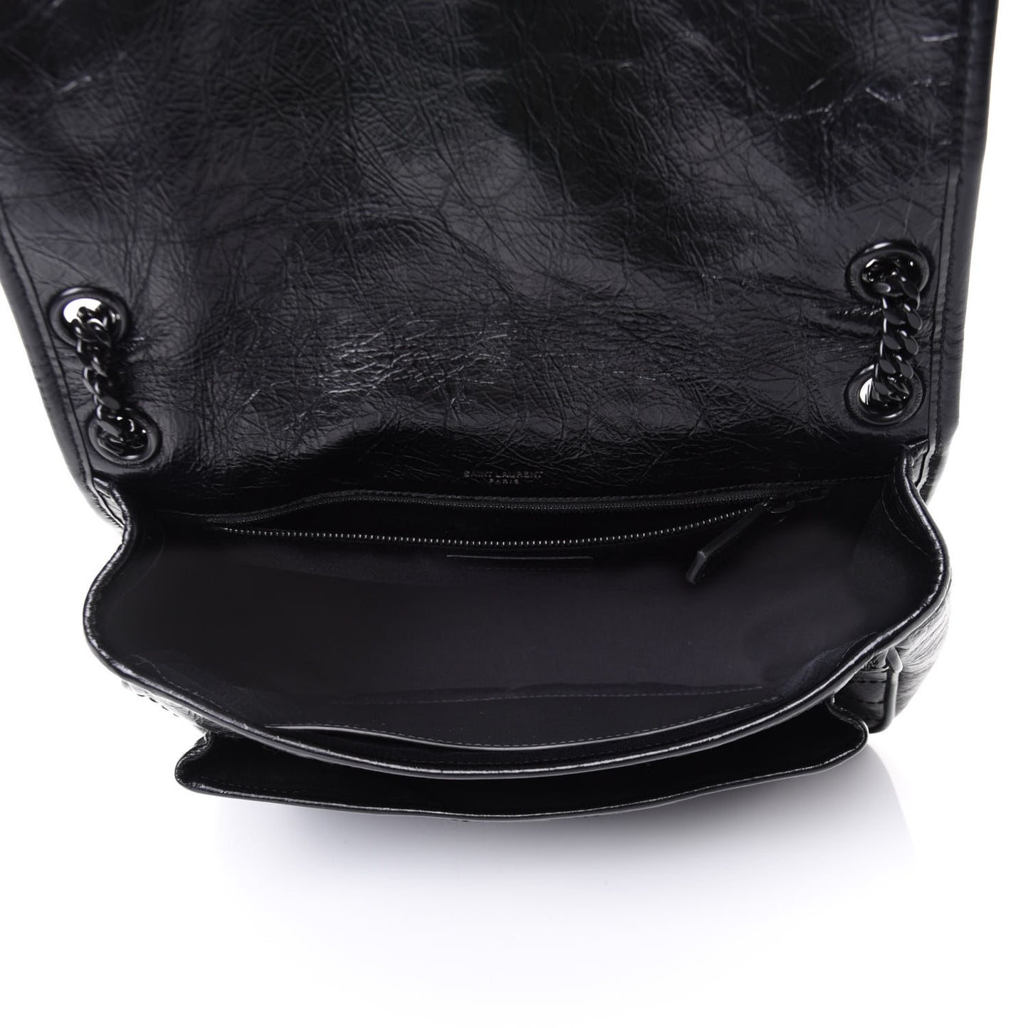 Crinkled Calfskin Matelasse Monogram Medium Niki Chain Satchel Black