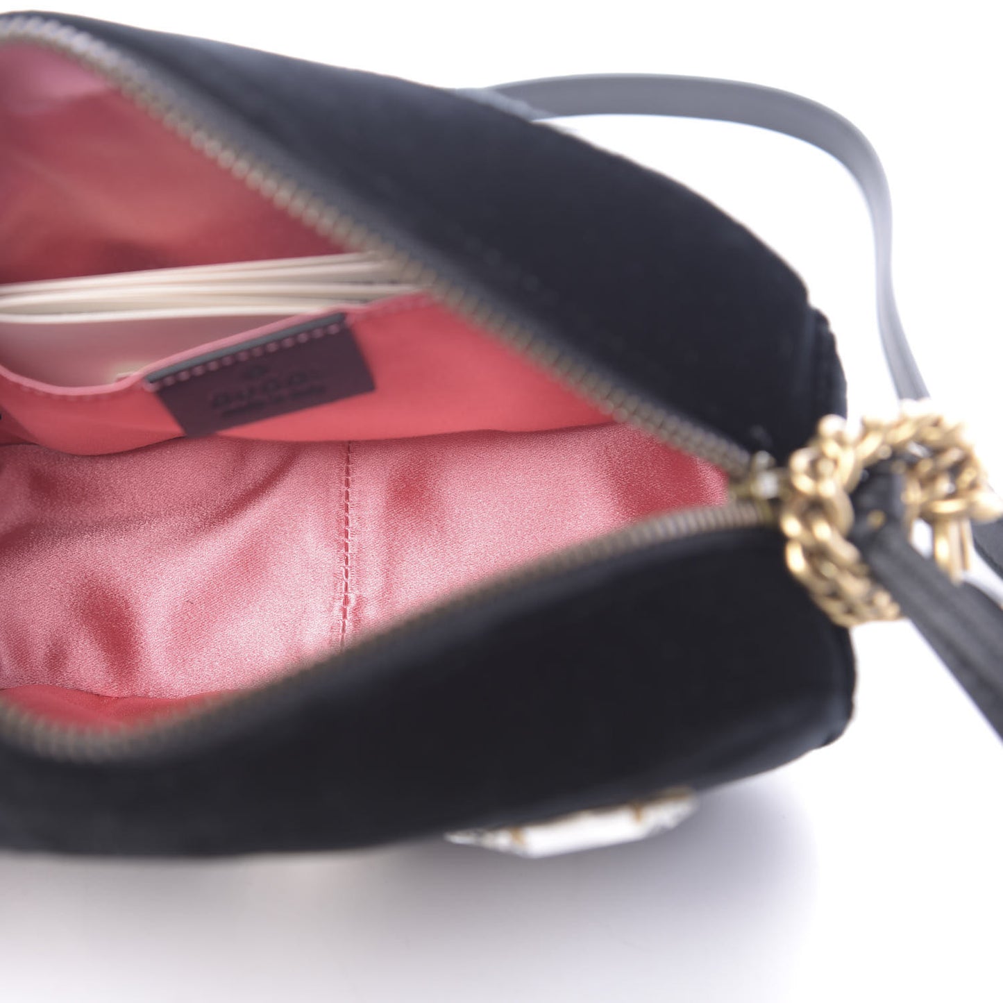 Velvet Matelasse Marquise Crystals Mini GG Marmont Chain Shoulder Bag Black