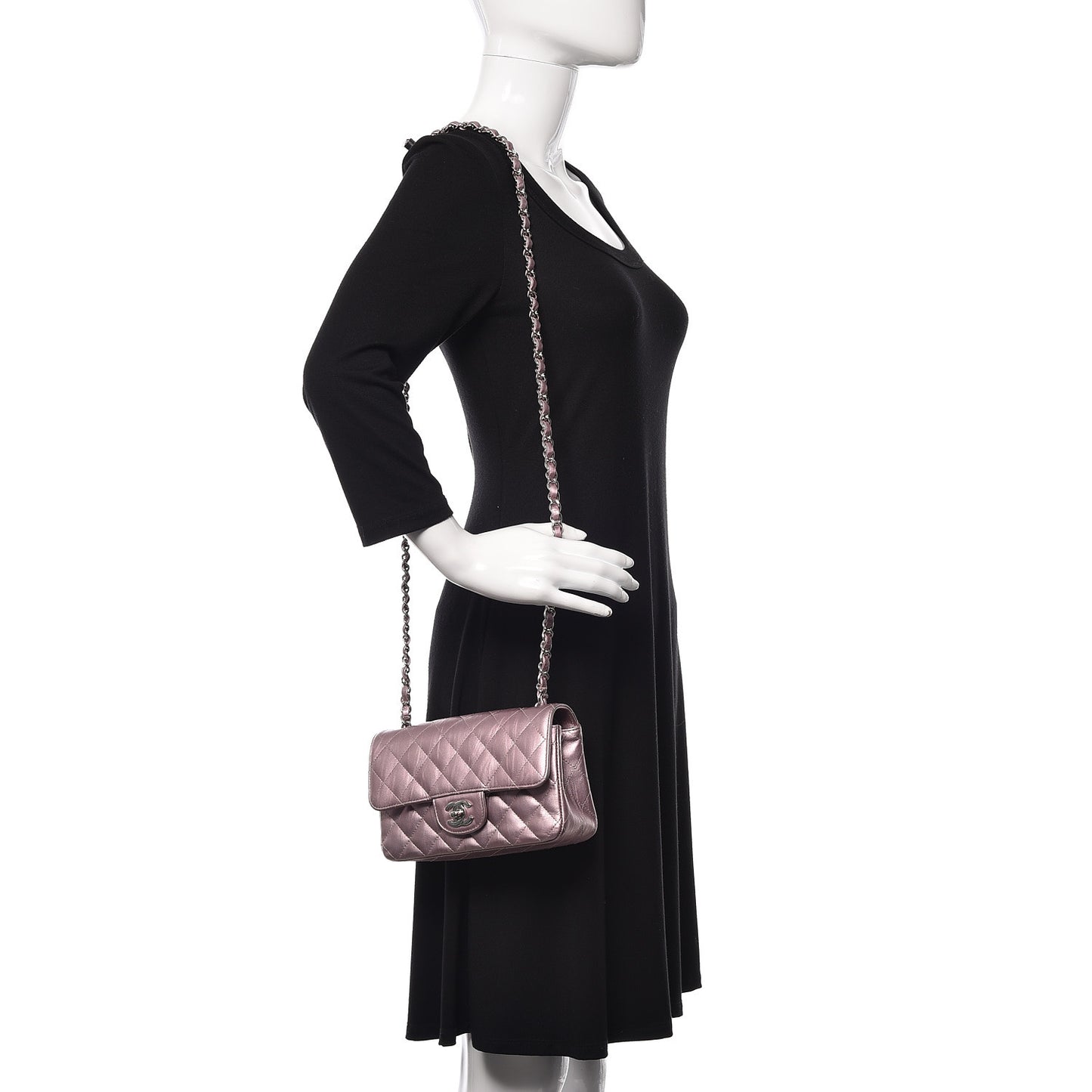 Metallic Calfskin Quilted Mini Rectangular Flap Pink