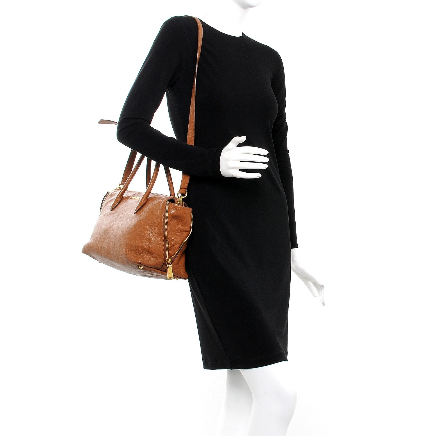 Miu Miu Goatskin Madras Zip Tote Brandy 2 of 21
