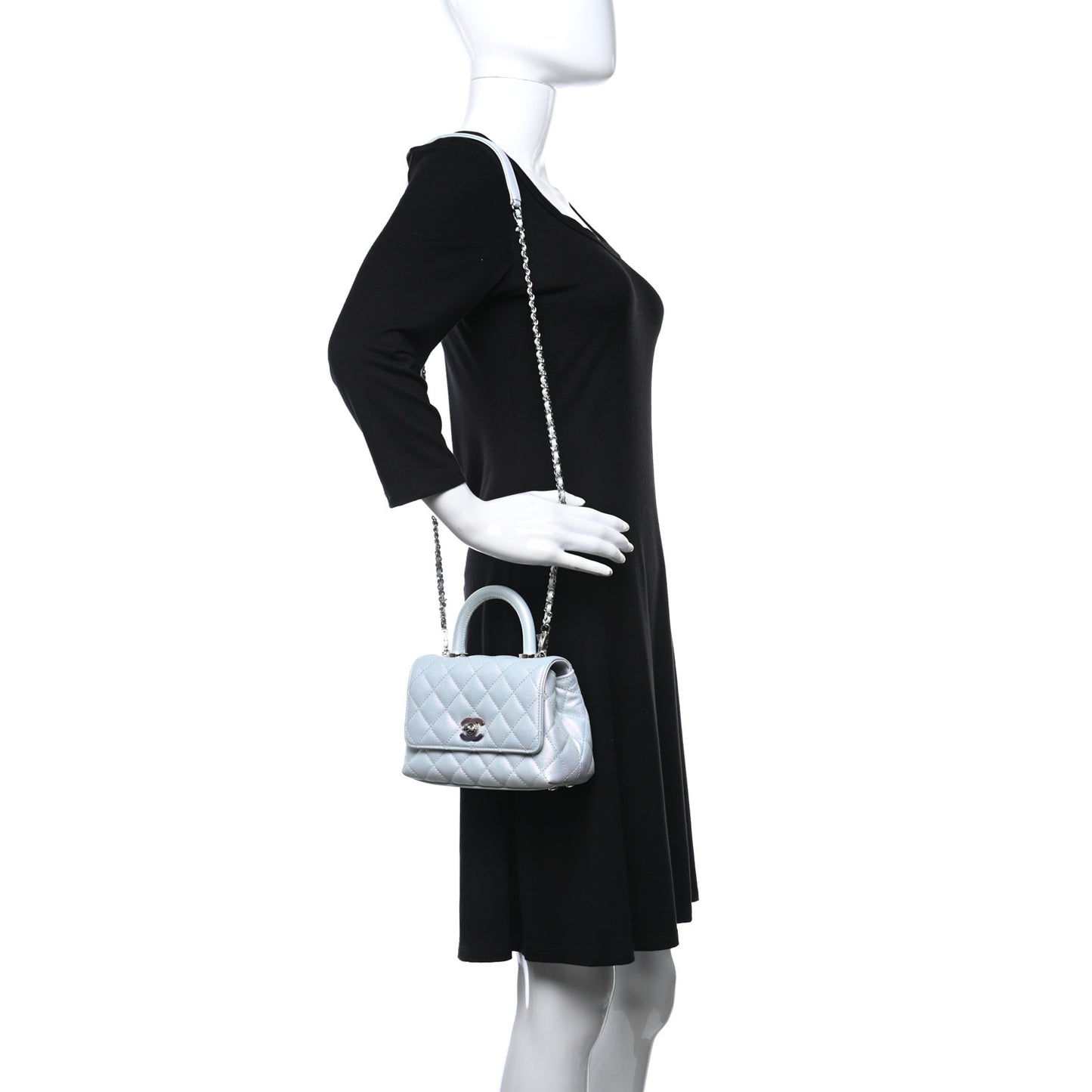 Iridescent Caviar Quilted Extra Mini Coco Handle Flap Light Blue