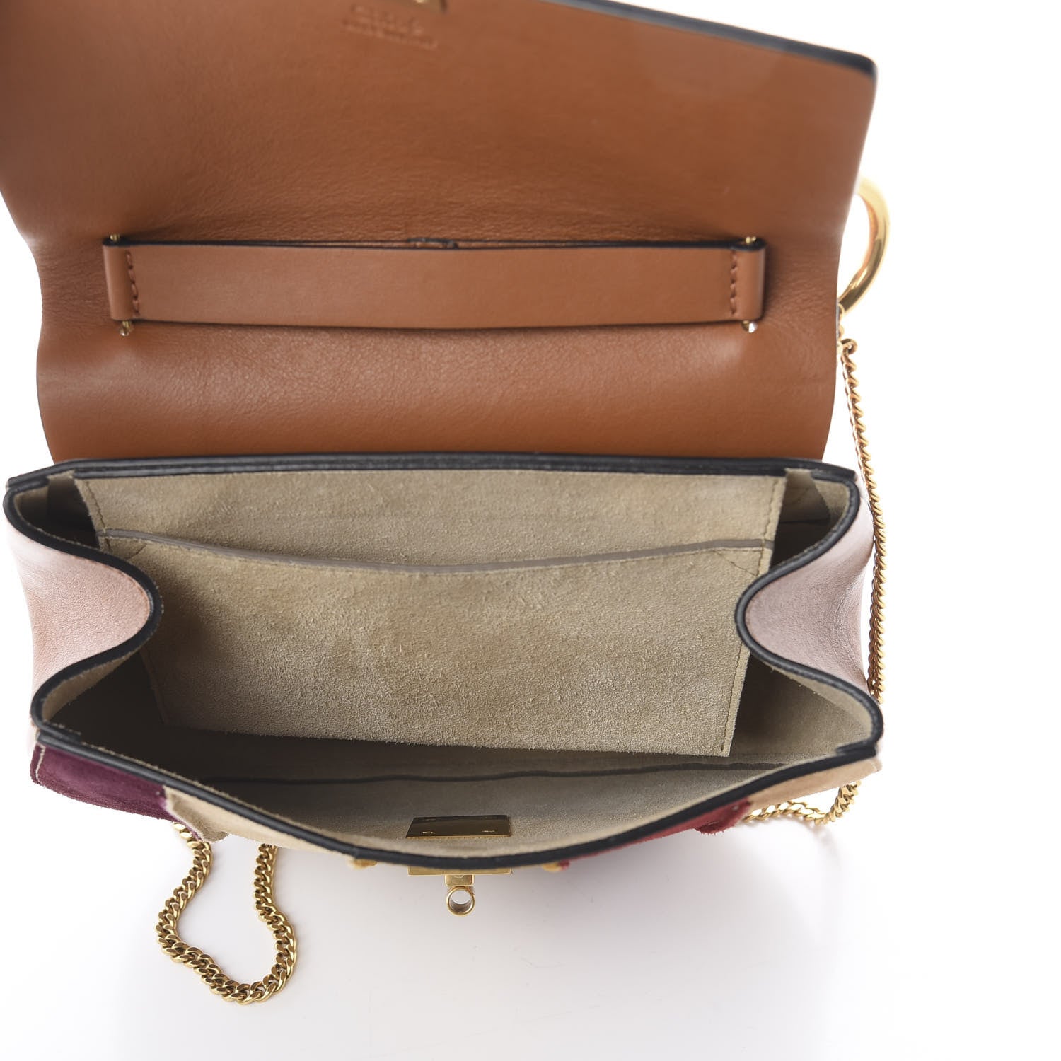 Chloe Smooth Calfskin Suede Striped Patchwork Drew Shoulder Bag Caramel 4 of 8