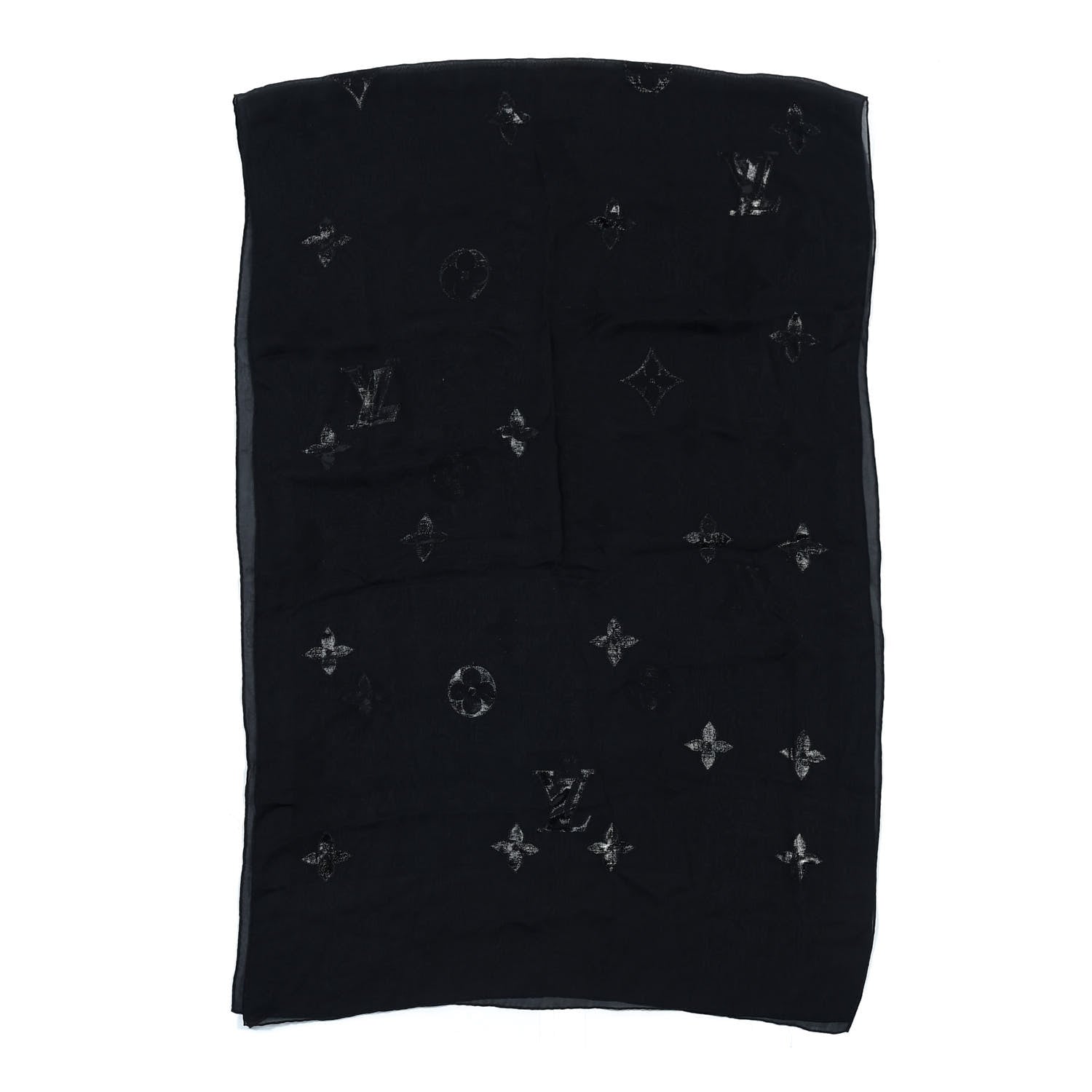 Louis Vuitton Silk Polyamide Sheer Monogram Scarf Black 1 of 5