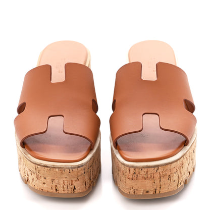 Hermes Calfskin Cork Eze 30 Sandals 37 Marron Glaise 2 of 9