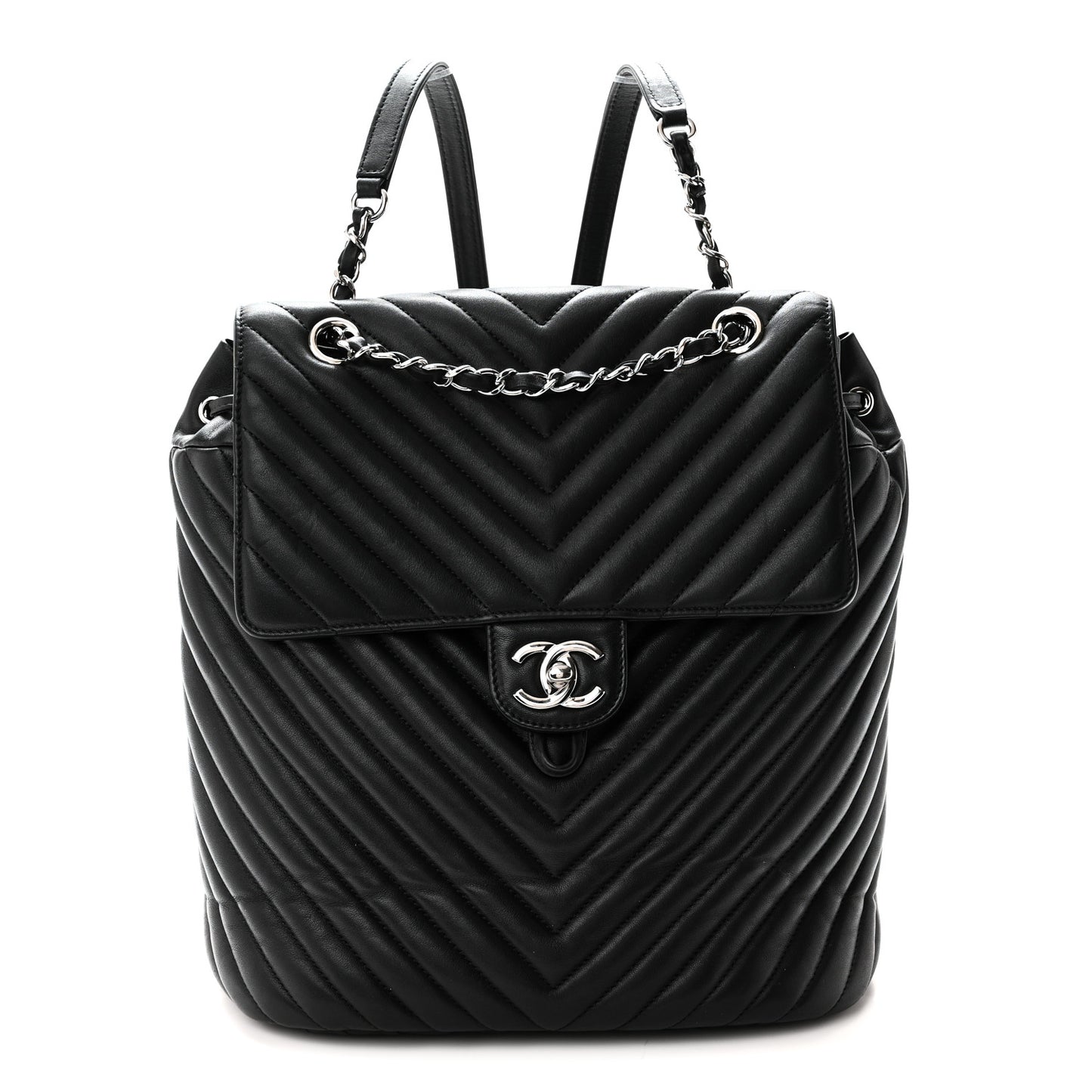 Calfskin Chevron Quilted Large Urban Spirit Backpack Black