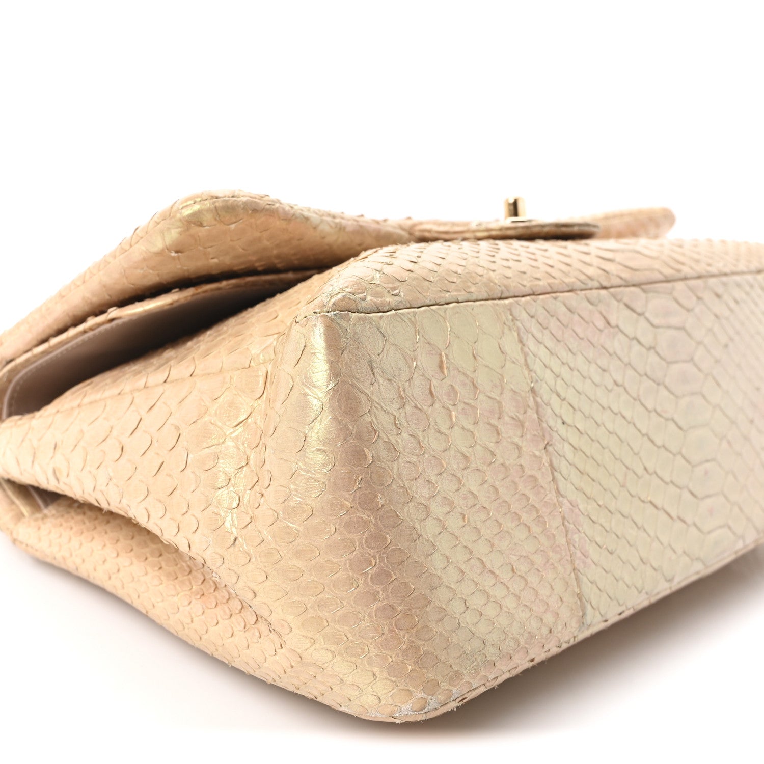 Chanel Metallic Snakeskin Jumbo Double Flap Light Beige 9 of 10