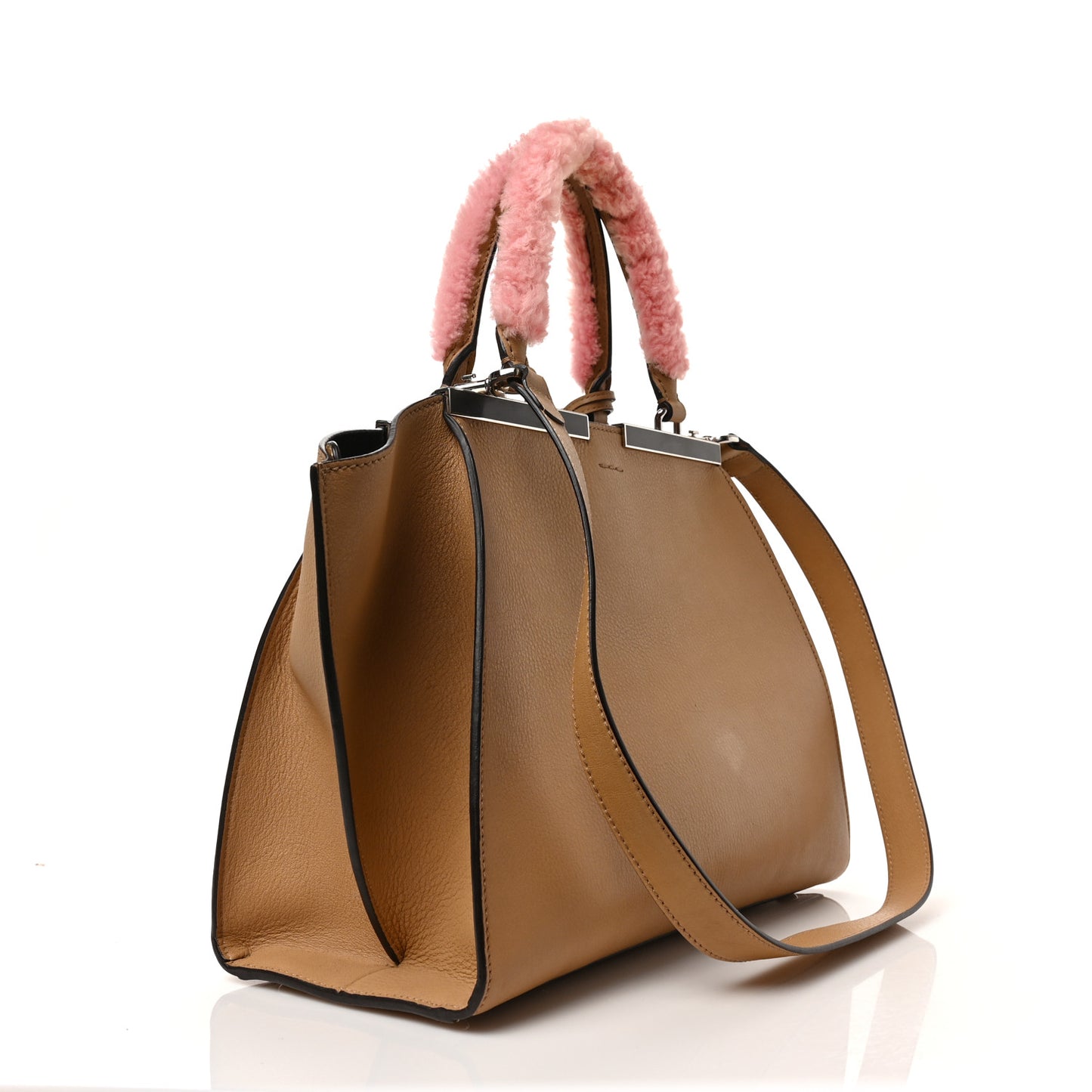 Calfskin Shearling Petite 3Jours Tote Tan