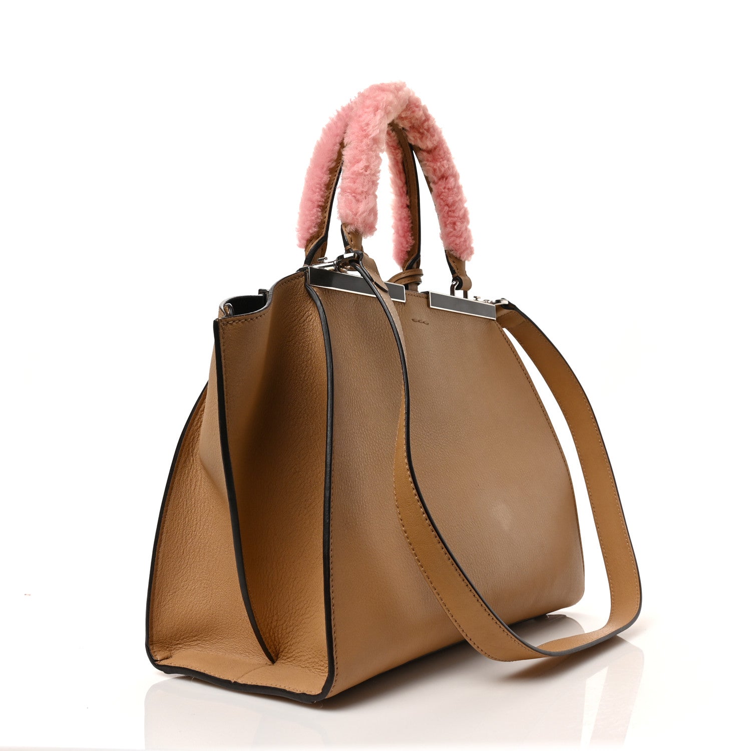 Fendi Calfskin Shearling Petite 3Jours Tote Tan 3 of 9
