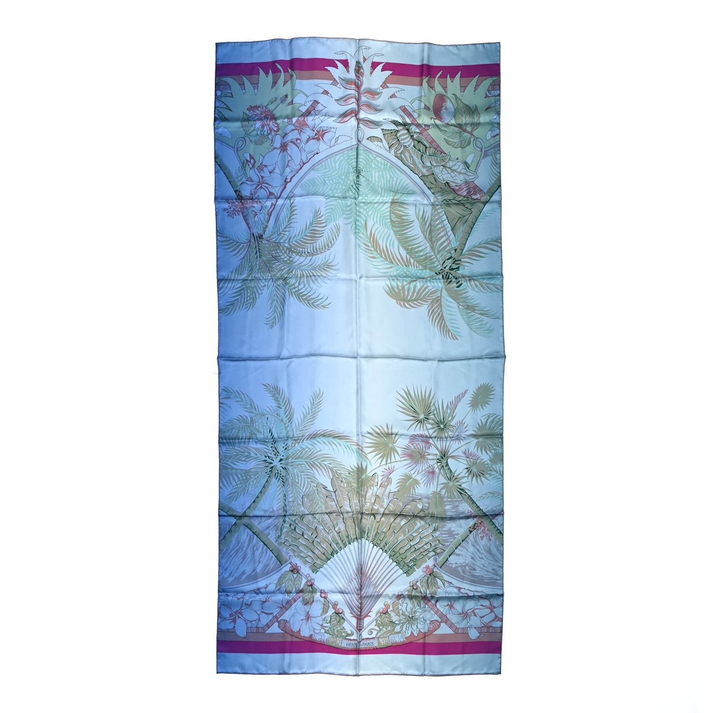 Silk Twill Imprime Aloha Double Scarf Stole Bleu Vert Amande