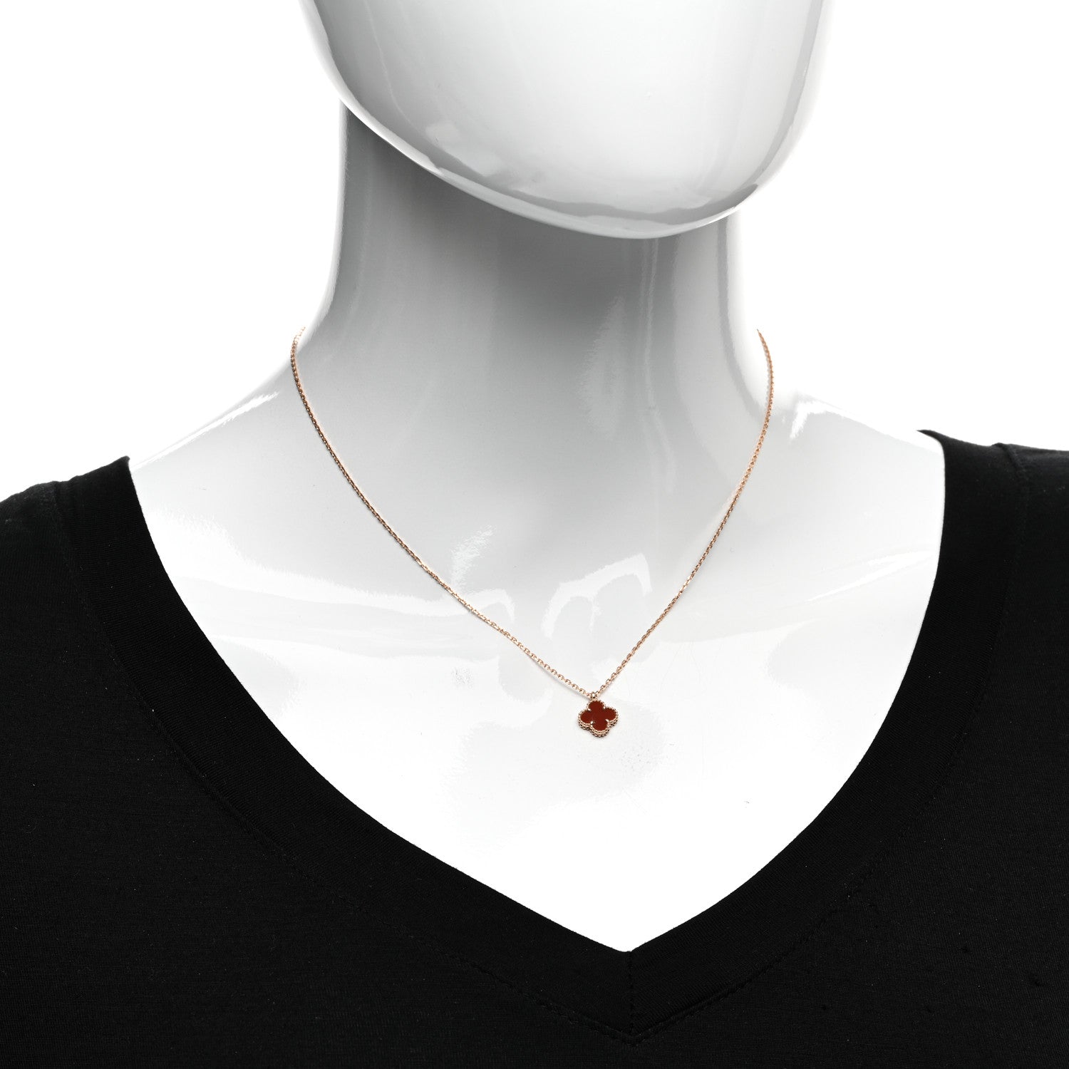 Van Cleef & Arpels 18K Rose Gold Carnelian Sweet Alhambra Pendant Necklace 2 of 6