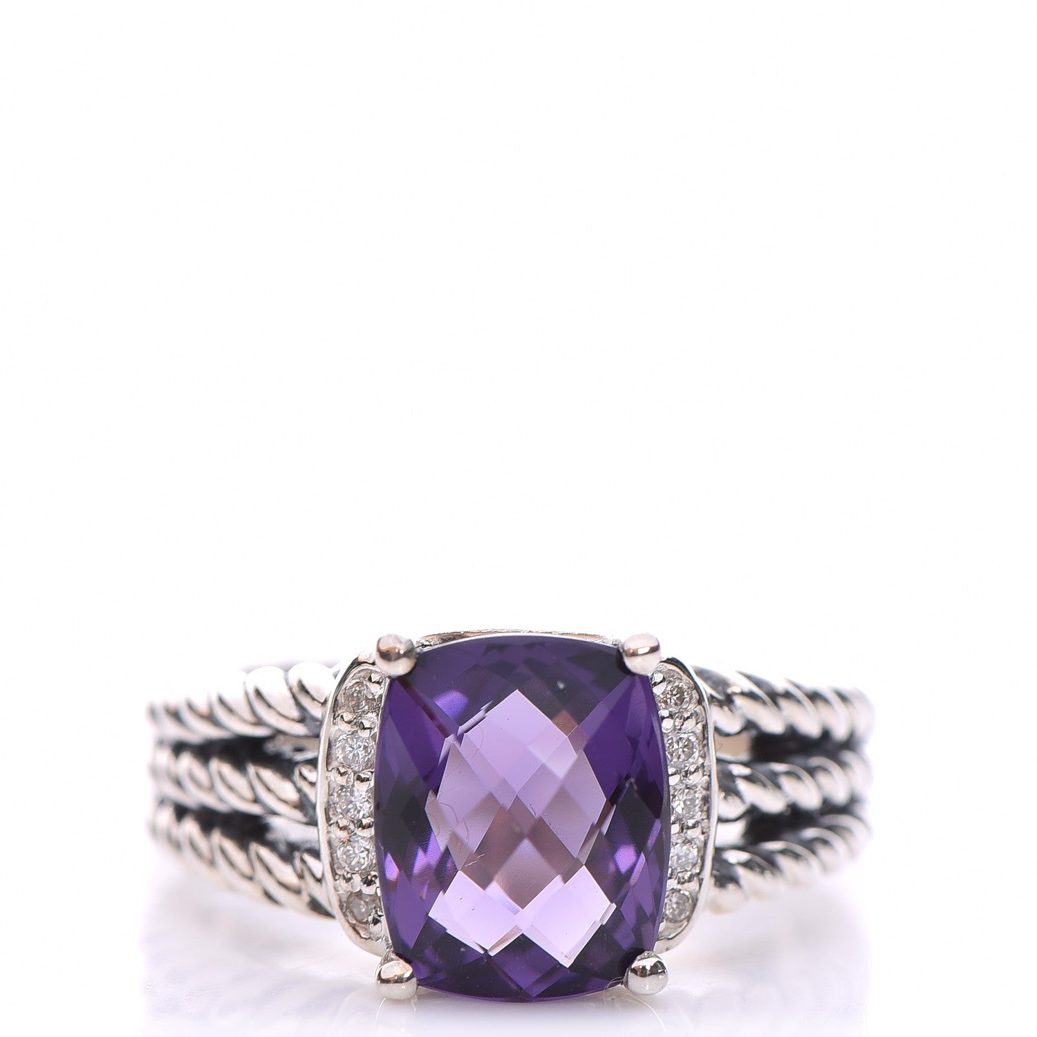 David Yurman Sterling Silver Diamond Amethyst 10mm Petite Wheaton Ring 55 7.25 1 of 5