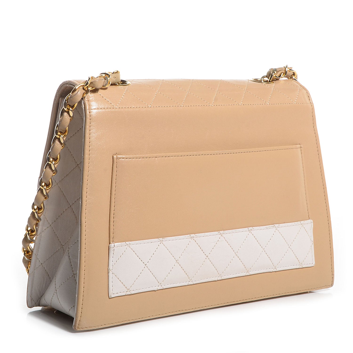 Chanel Lambskin Quilted Trapezoid Shoulder Flap Bag Beige White 3 of 10
