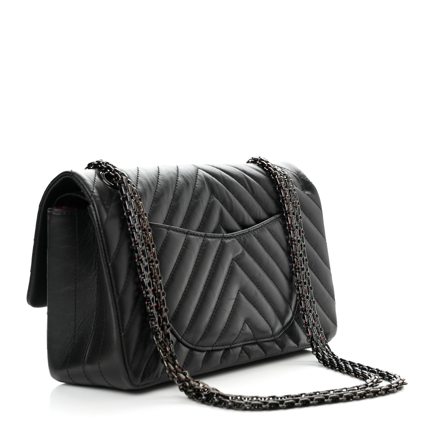 Aged Calfskin Chevron Quilted 2.55 Reissue 225 Flap So Black