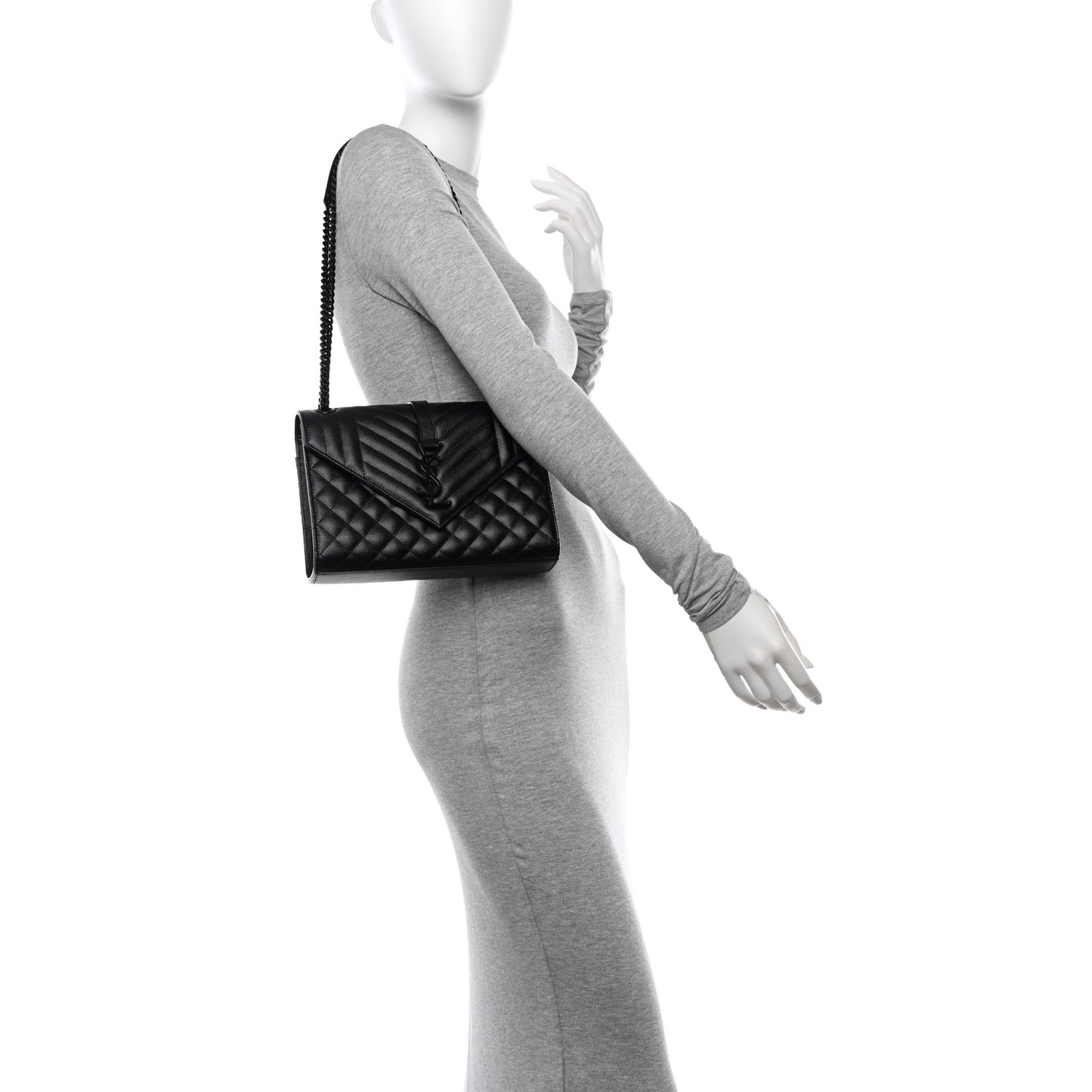 Grain De Poudre Textured Mixed Matelasse Triquilt Medium Monogram Monochrome Satchel Black