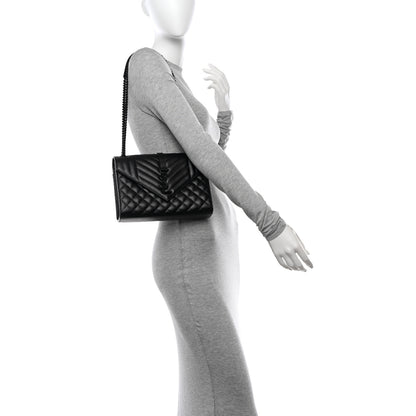 Saint Laurent Grain De Poudre Textured Mixed Matelasse Triquilt Medium Monogram Monochrome Satchel Black 2 of 11