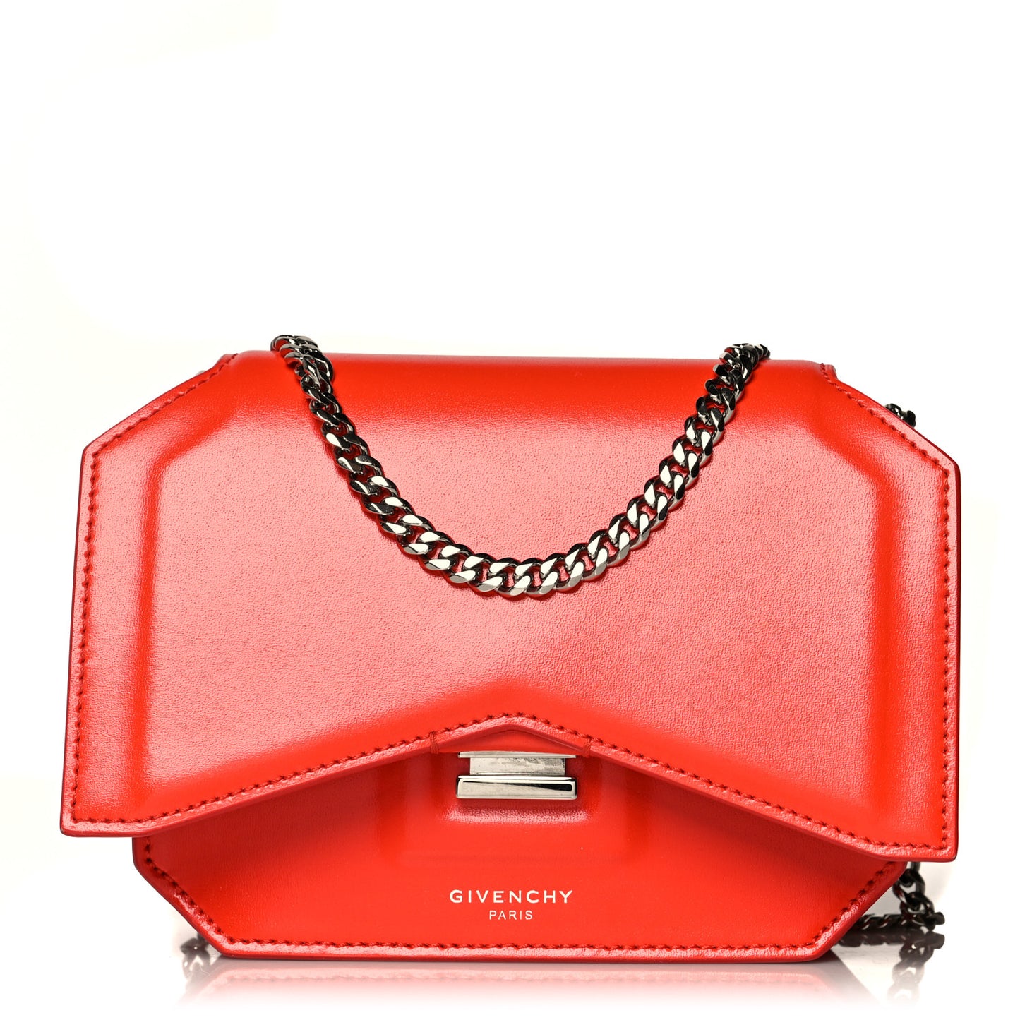 Calfskin Bow Cut Chain Wallet Orange Fluo