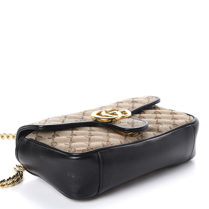 Gucci Monogram Matelasse Diagonal Mini GG Marmont Shoulder Bag Beige Black 5 of 15