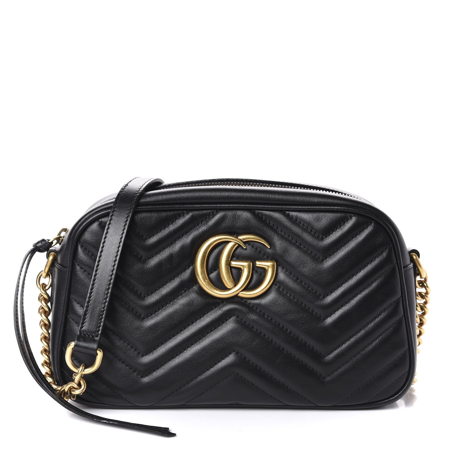 Calfskin Matelasse Small GG Marmont Chain Shoulder Bag Black