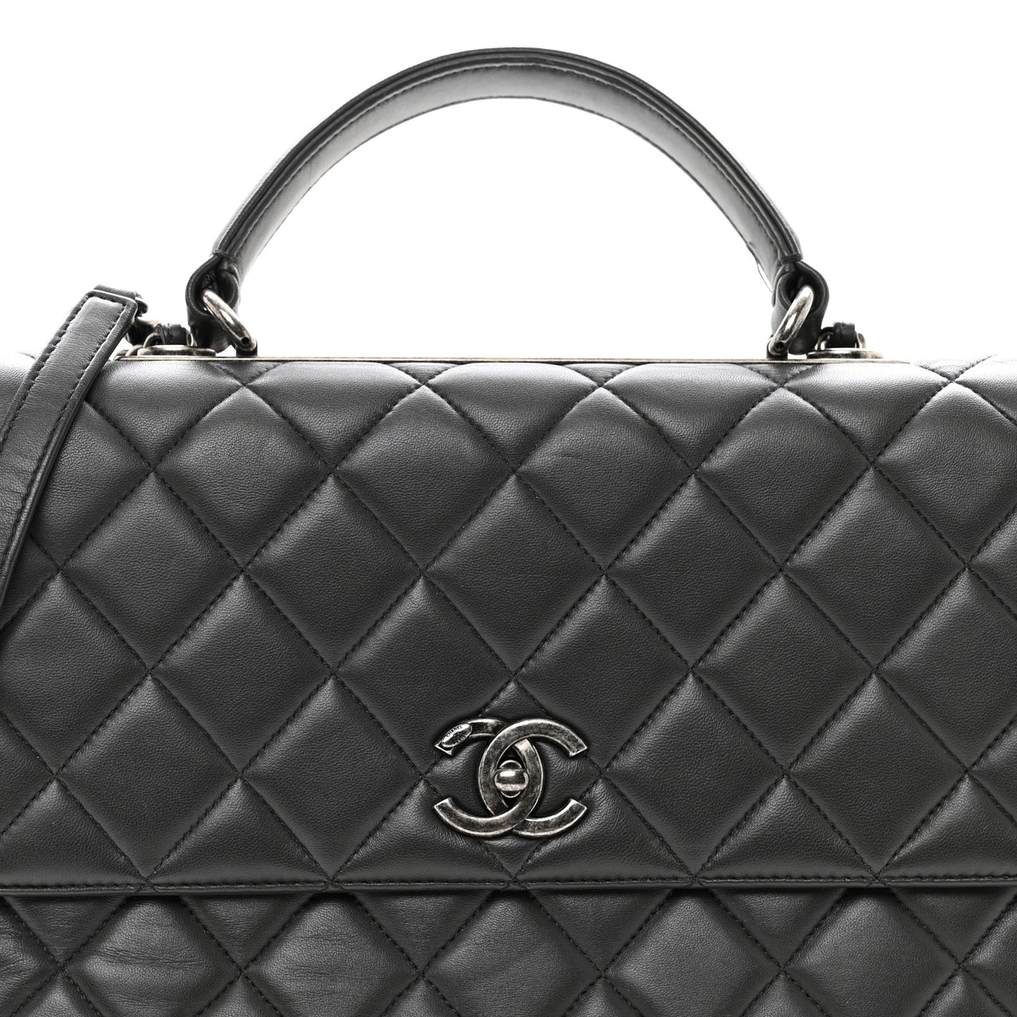 Lambskin Quilted Large Trendy CC Dual Handle Flap Bag Dark Grey