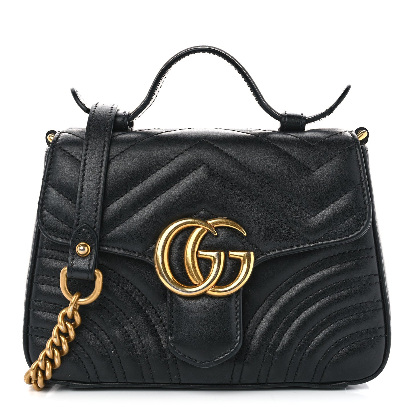 Calfskin Matelasse Mini GG Marmont Top Handle Shoulder Bag Black