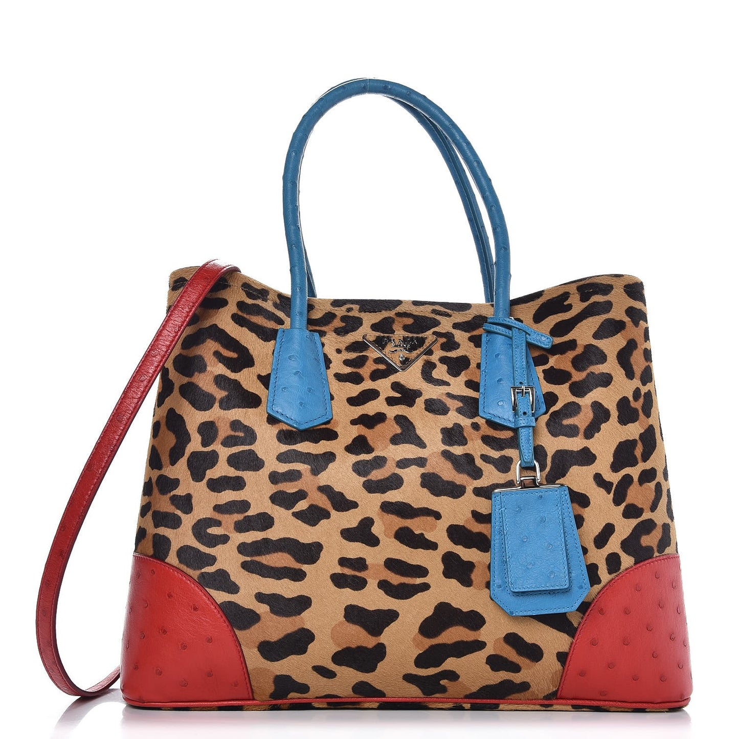 Calf Hair Ostrich Leopard Print Medium Double Bag Miele Voyage