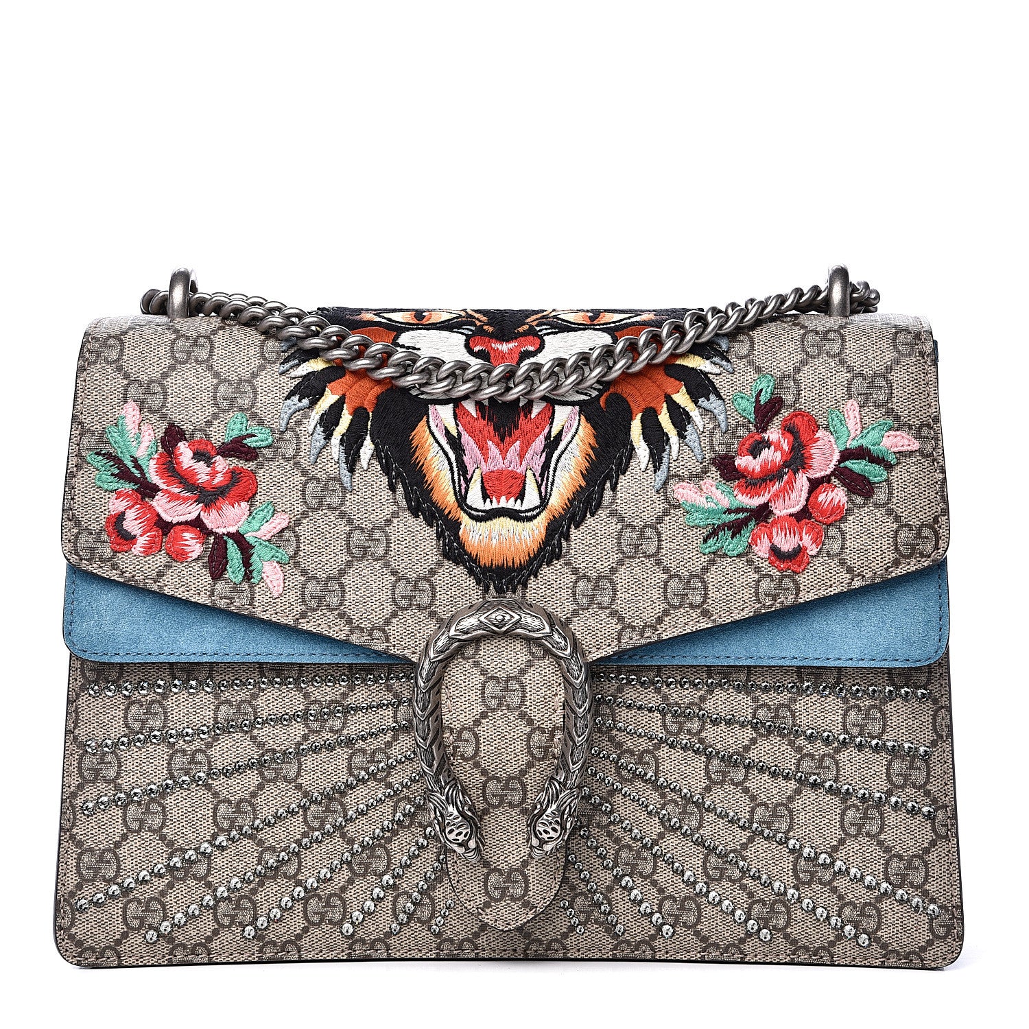 Gucci GG Supreme Monogram Angry Cat Embroidered Medium Dionysus Shoulder Bag Beige Ultramarine 1 of 11