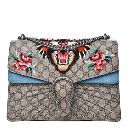 Gucci GG Supreme Monogram Angry Cat Embroidered Medium Dionysus Shoulder Bag Beige Ultramarine 1 of 11